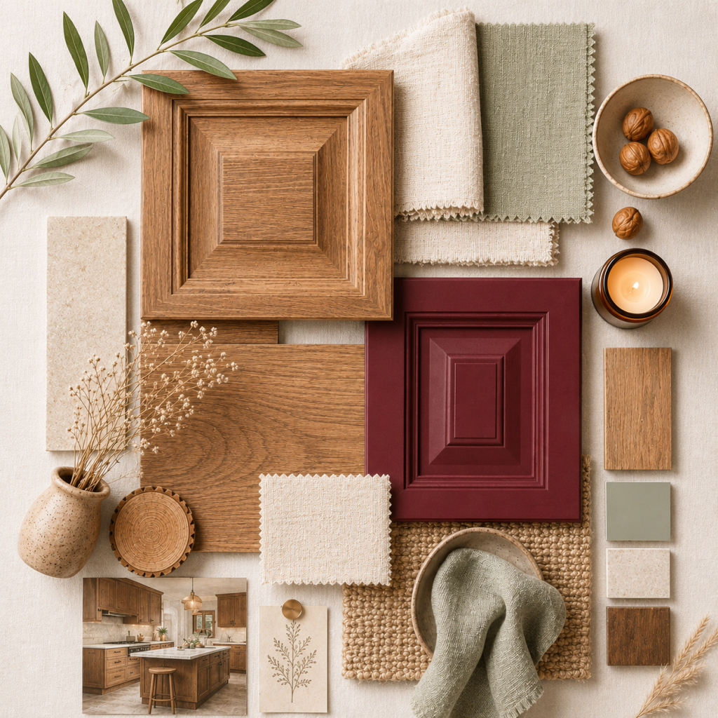 Warm Walnut & Deep Burgundy